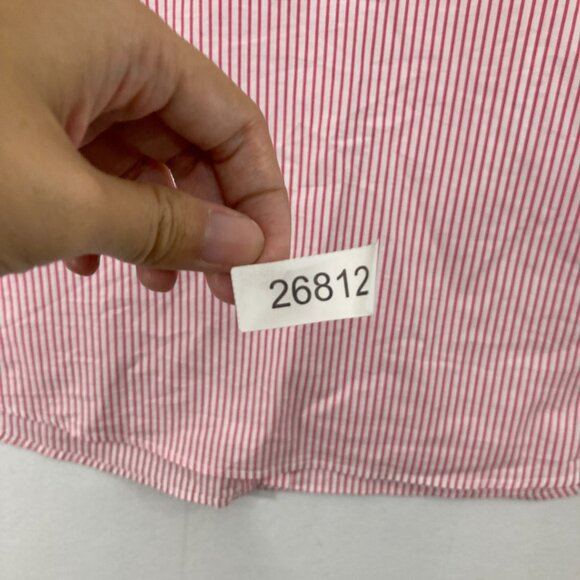 Quacker Factory Top sz 1X Pink White Striped Embroidered Short Sleeve Button Up - Picture 9 of 9